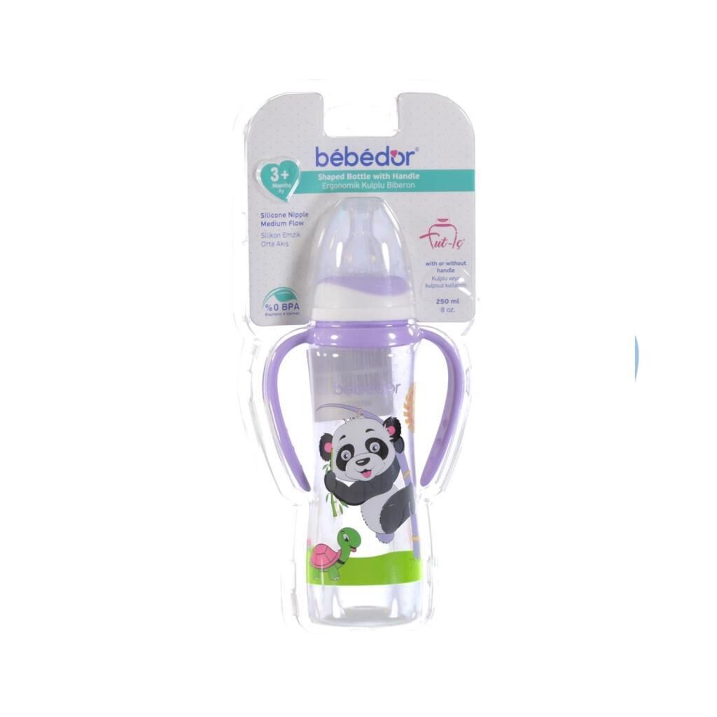Bebedor Biberon Desenli Kulplu Orta Akış 250 ml.