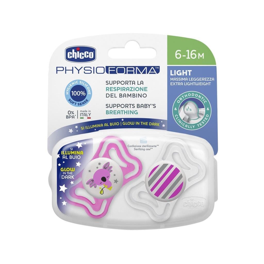 Chicco Emzik Kız 6-16 Ay Silikon PhysioForma Light 2 li Gece Parlayan