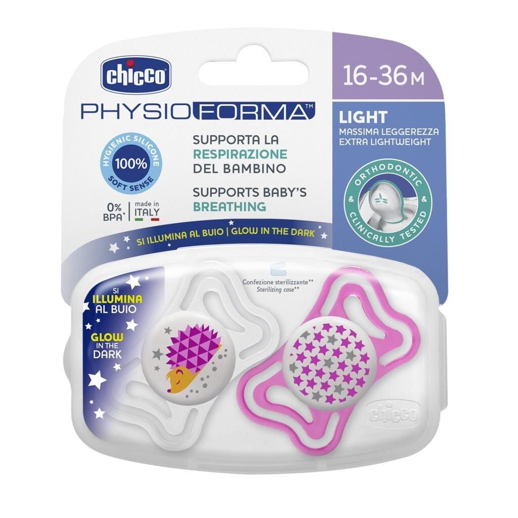 Chicco Emzik Kız 16-36 Ay Silikon PhysioForma Light 2 li Gece Parlayan